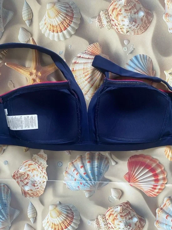 Boden Corsica Bikini Top Pink & Navy Contrast Strappy Swim Top - Picture 6 of 8